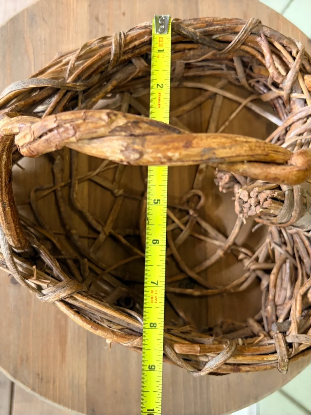 Vintage Rustic Grapevine Heart Shaped Basket with Handle Woven Twig Primitive